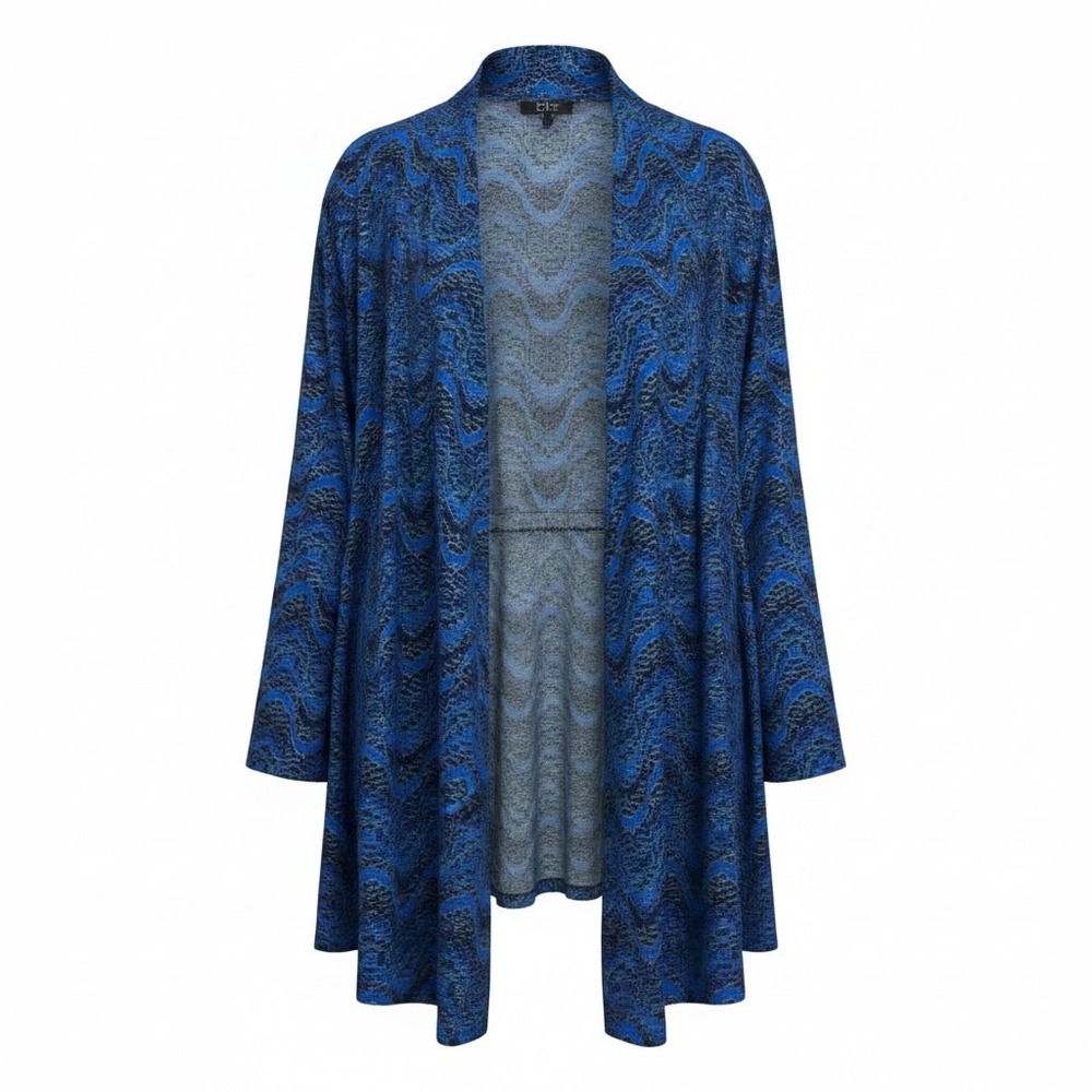 Kasper Cardigan Women 2X Blue Zig Zag Open Front Knit Layering Lightweight